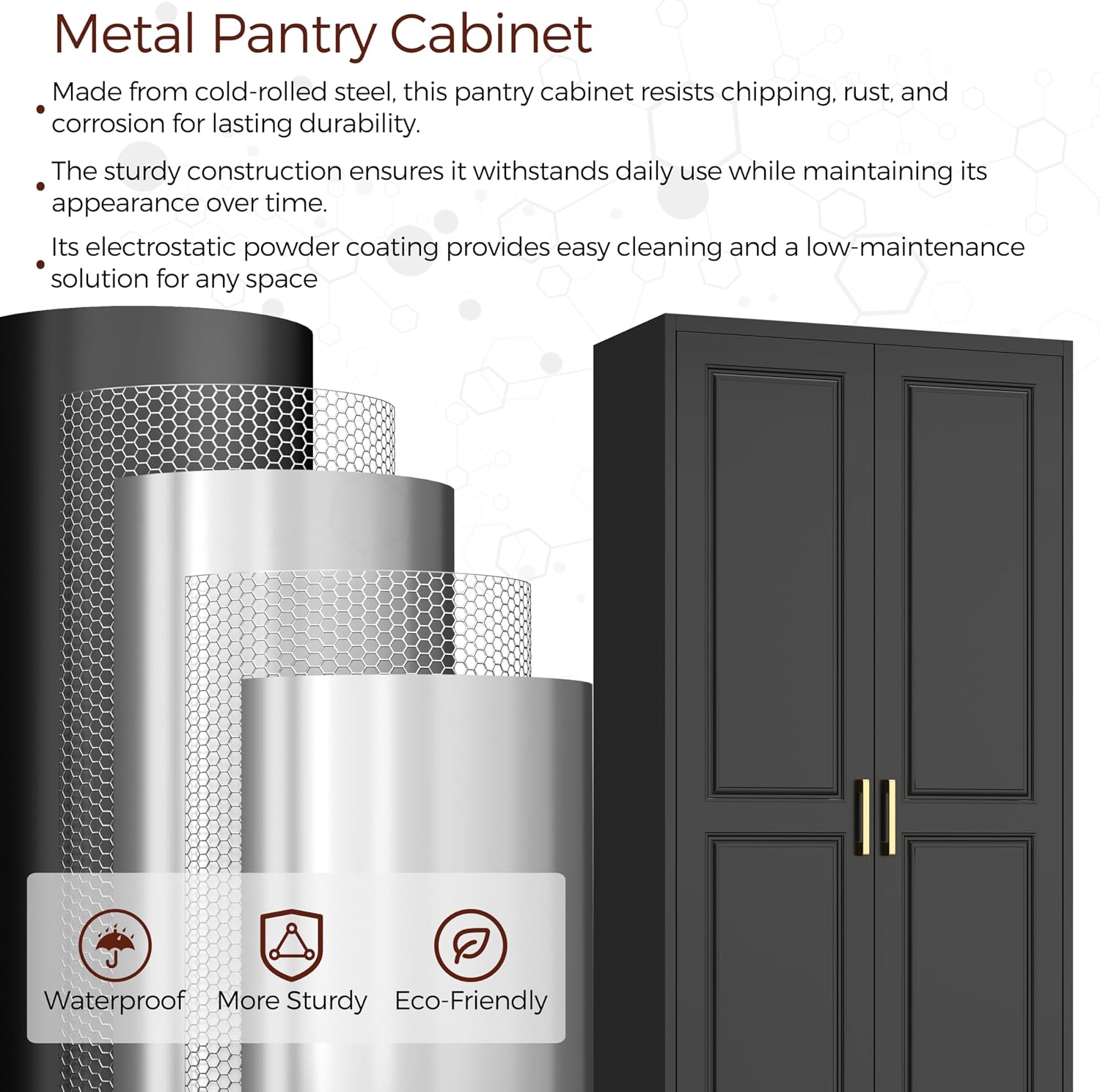 75' Kitchen Pantry Cabinet, Black Metal Storage Cabinets with 2 Doors and 4 Adjustable Shelves, Tall Pantry Storage Cabinet for Kitchen, Dining Room, Living Room