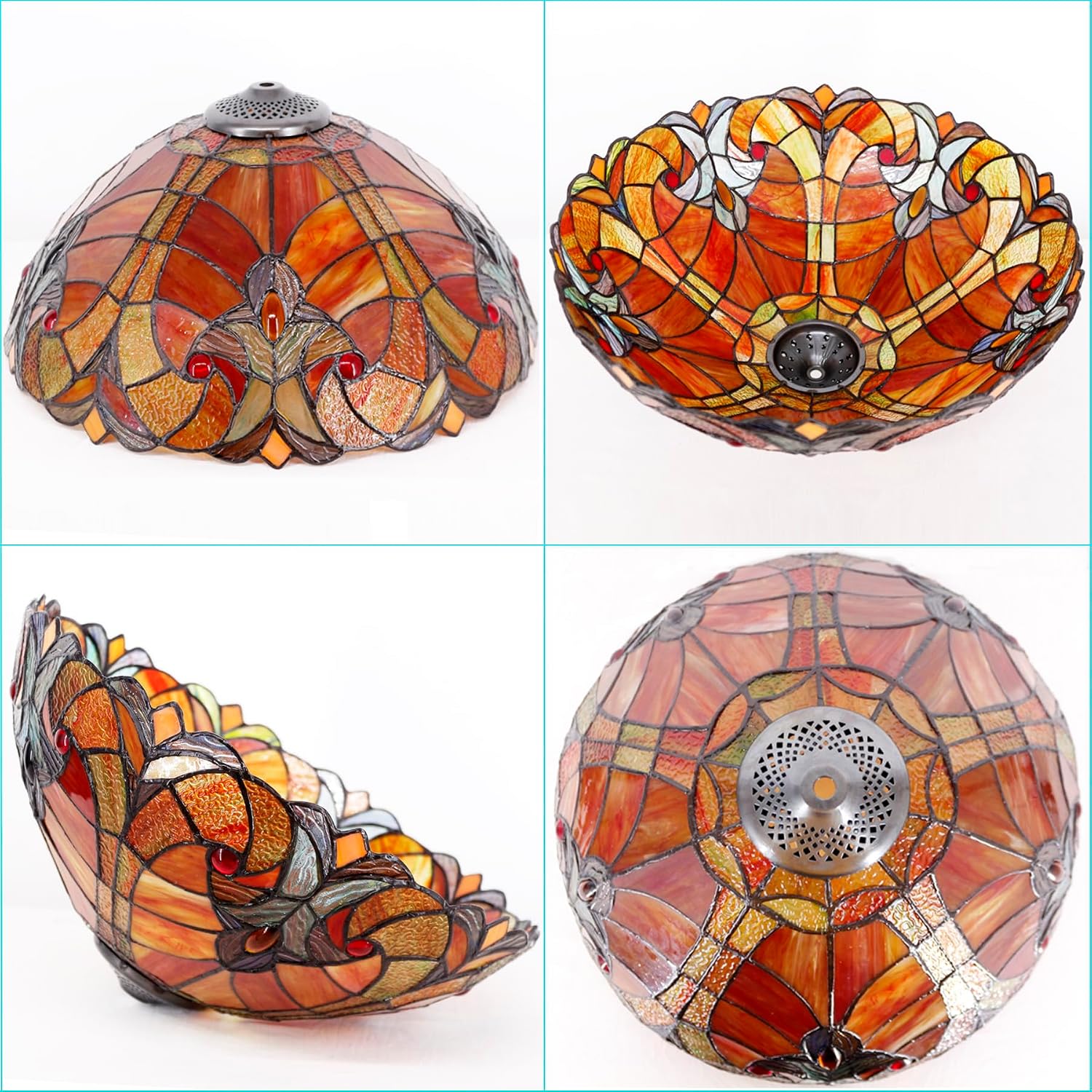 Large Tiffany Lamp Shade Replacement Only 16Inch Stained Glass Lampshade Fit For Table Lamps FLoor Lamp Ceiling Fixture Pendant Hanging Light Home Office Decoration (Red)
