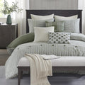 Madison Park Queen Comforter Set Cotton Clipped Jacquard, Oversized Comforters Queen Size Bed, All Season Down Alternative Overfilled Queen Size Comforter, Essence, Full/Queen Green 8 Piece