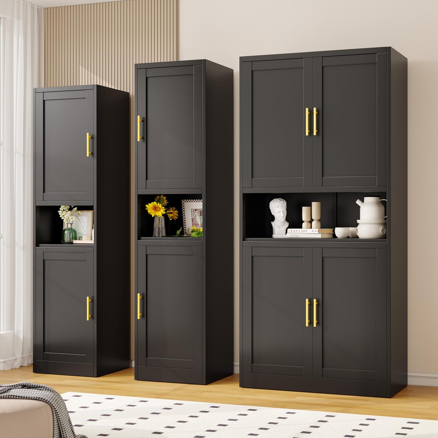 Metal Tall Narrow Kitchen Pantry Cabinet,Tall Bathroom Storage Cabinet,67' High Bathroom Organizers with Doors and Adjustable Shelves for Bathroom, Kitchen,Small Spaces