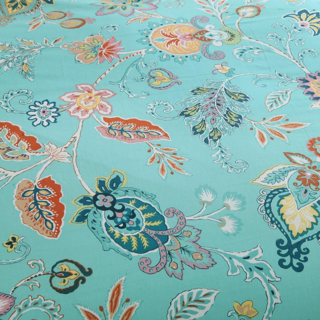 Brandream King Size Duvet Cover Set Teal (1 Duvet Cover + 2 Pillow Shams) Ultra Soft 100% Egyptian Cotton Printed Floral Boho Paisley Bedding Set