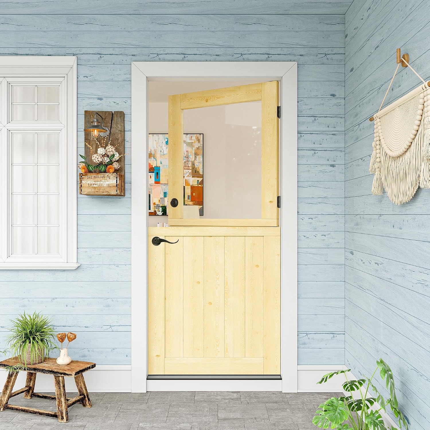 36' x 80' Exterior Dutch Entry Door (Front/Outside) - 1.75' Solid Pine with 1-Lite Glass, Half Panel,Interior Doors Slab for Home Entryway/Back w/4 Hinges+1 Latch +1 Slab+1 Lock Set