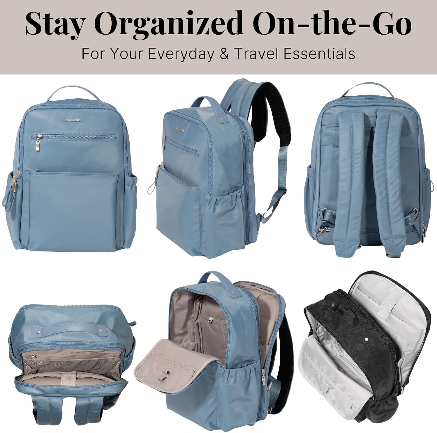 Baggallini Tribeca Expandable Laptop Backpack - 15'x11' Lightweight Work Travel Bag w/Luggage Sleeve & RFID