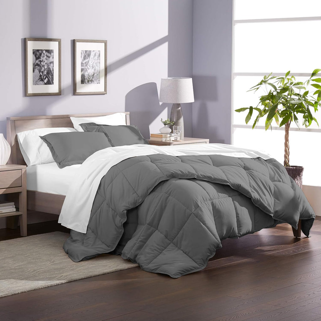 Oversized Queen All-Season Cooling Warmth Comforter Set – 3 Piece Bedding – 100% Egyptian Cotton, Long-Staple & Silky Soft – Luxury Hotel-Quality Duvet Insert – Machine Washable - Dark Gray