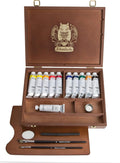 Schmincke - Norma® finest oil colors, premium wooden box, 11 x 35 ml set oil painting, 71 310 097, accessories: palette plug, drawing charcoal, 2 daVinci brushes.