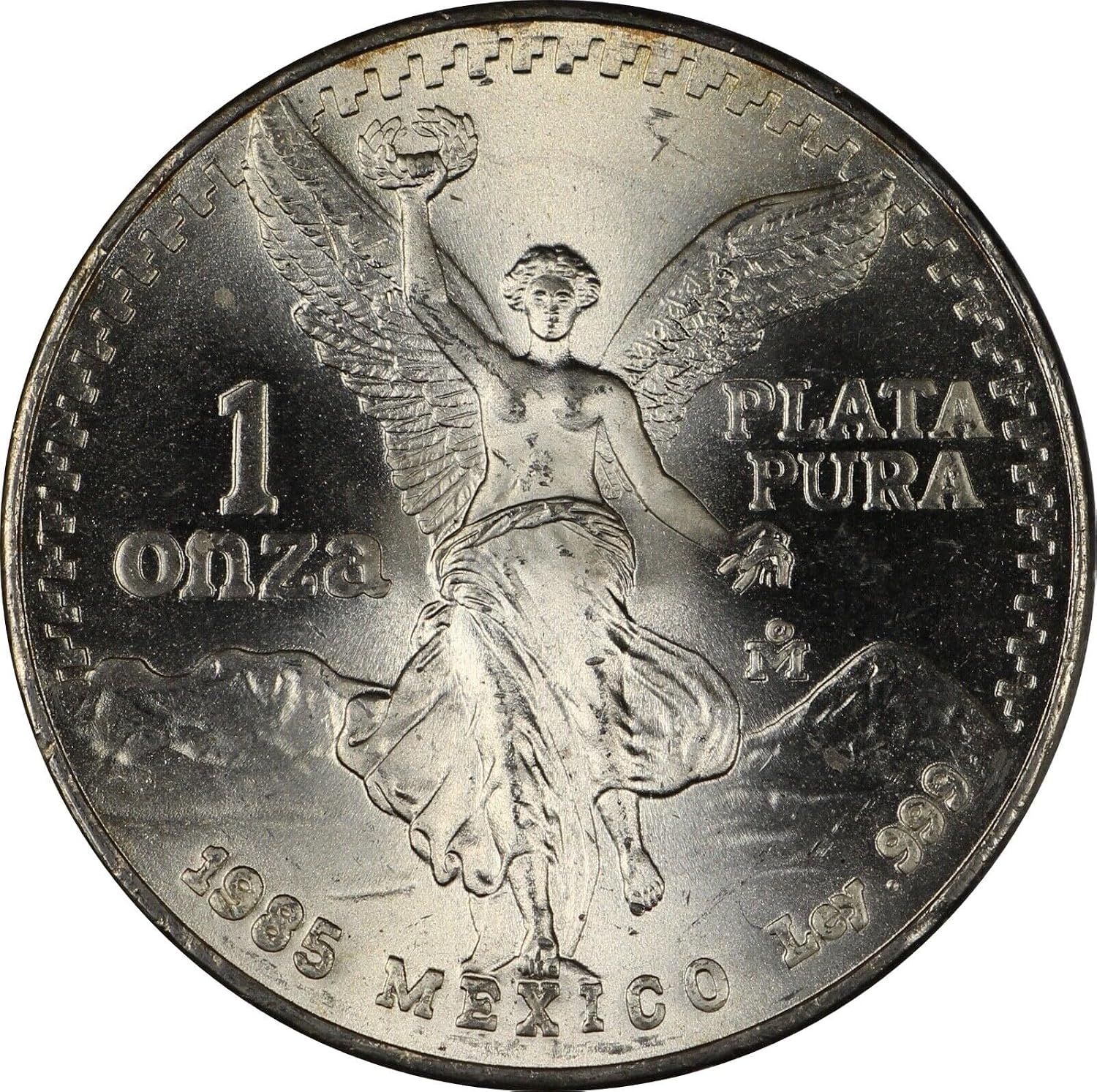 1982 - 1995 Mexico 1 Troy Oz .999 Fine Silver Libertad Silver Coin I Features the National Seal of Mexico 'Estados Unidos Mexicanos' Winged Victory Statue With Volcanoes Popocatépetl and Iztaccíhuatl I Monetized By Mexican Government