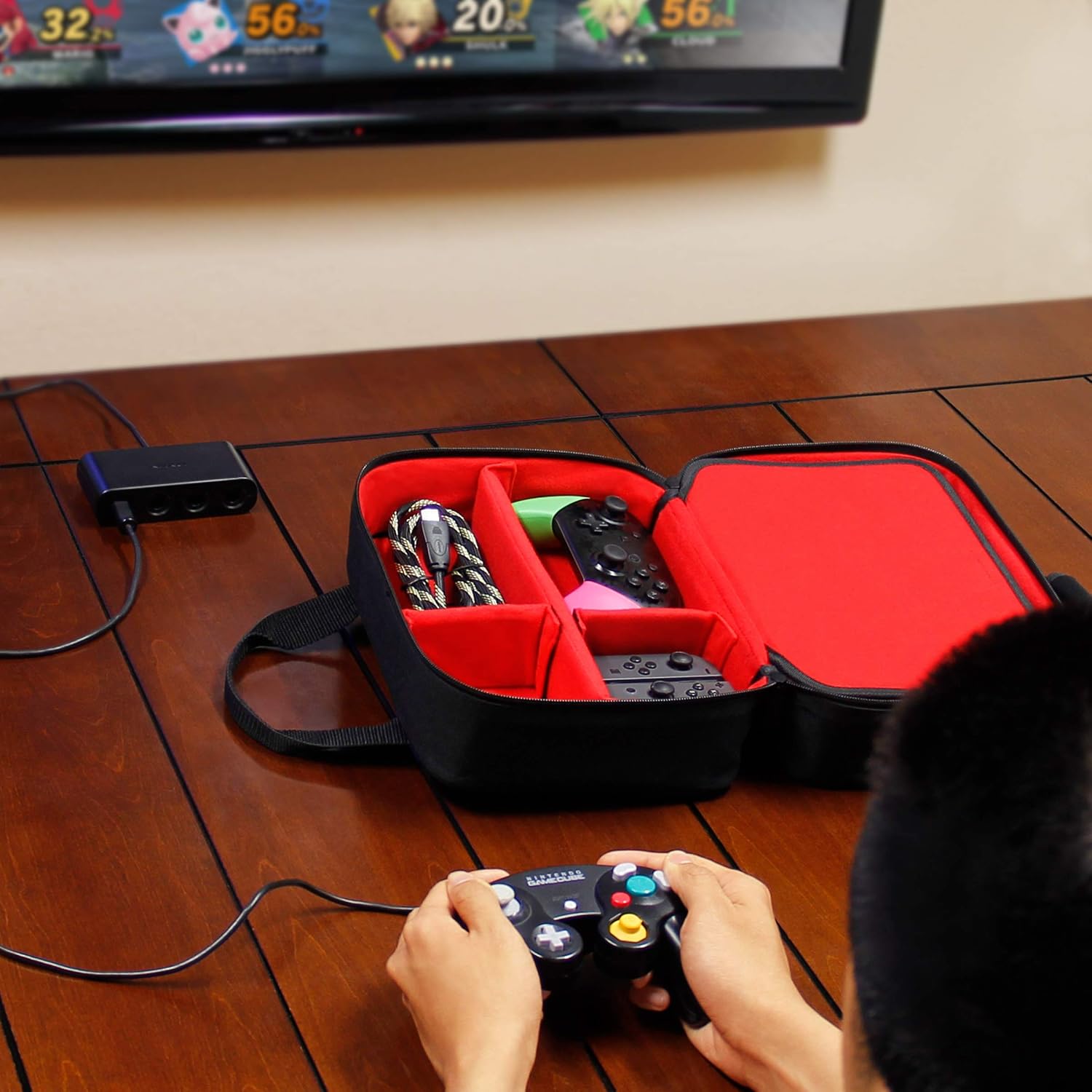 USA Gear Console Case (PS4 Blue, Xbox Green & Switch Red) Console Travel Bag Compatible with PlayStation 4 / Xbox One / Xbox 360 / Nintendo Switch Customizable Interior & Water Resistant Exterior