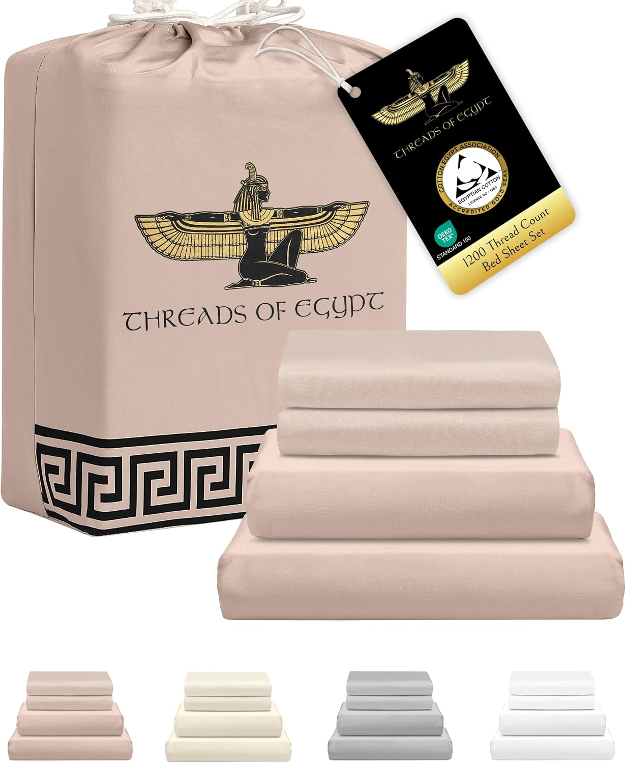 100% Egyptian Cotton Sheets Queen Size | 1200 Thread Count | CEA Gold Seal Certified | Ultra Soft | Cooling for Hot Sleepers | 18' Deep Pocket | Queen Size [Dune]