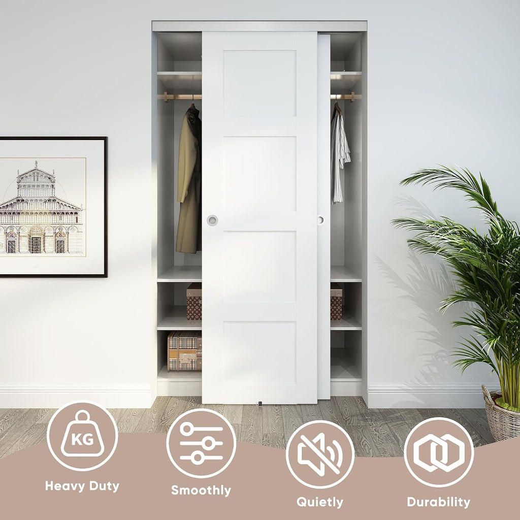 JUBEST 4FT/48 Heavy Duty Bypass Door Hardware with Soft Close Mechanism, Sliding Closet Door Hardware Set for 2 Door System, Smoothly and Quietly, Fit Door Thickness 1 3/8' or 1 3/4', Easy to Install
