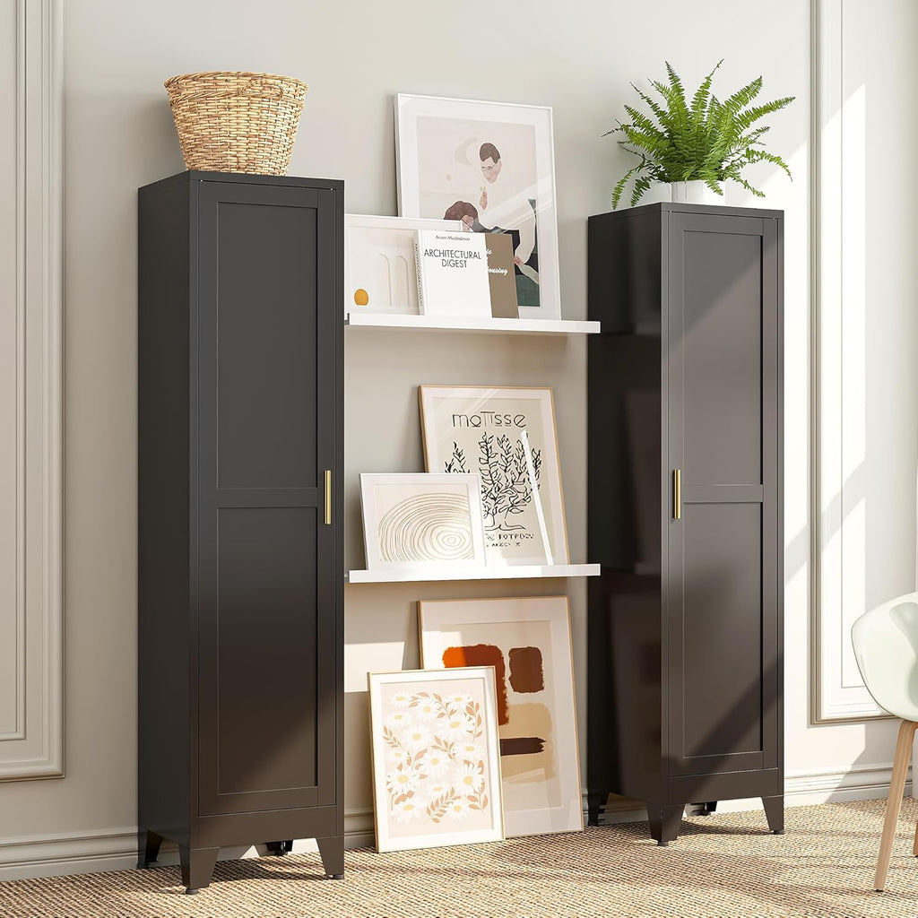 Bevivog Tall Narrow Storage Cabinet, 67' Single Door Metal Storage Locker Cabinet, Freestanding Tall Kitchen Pantry Cabinets for Small Space