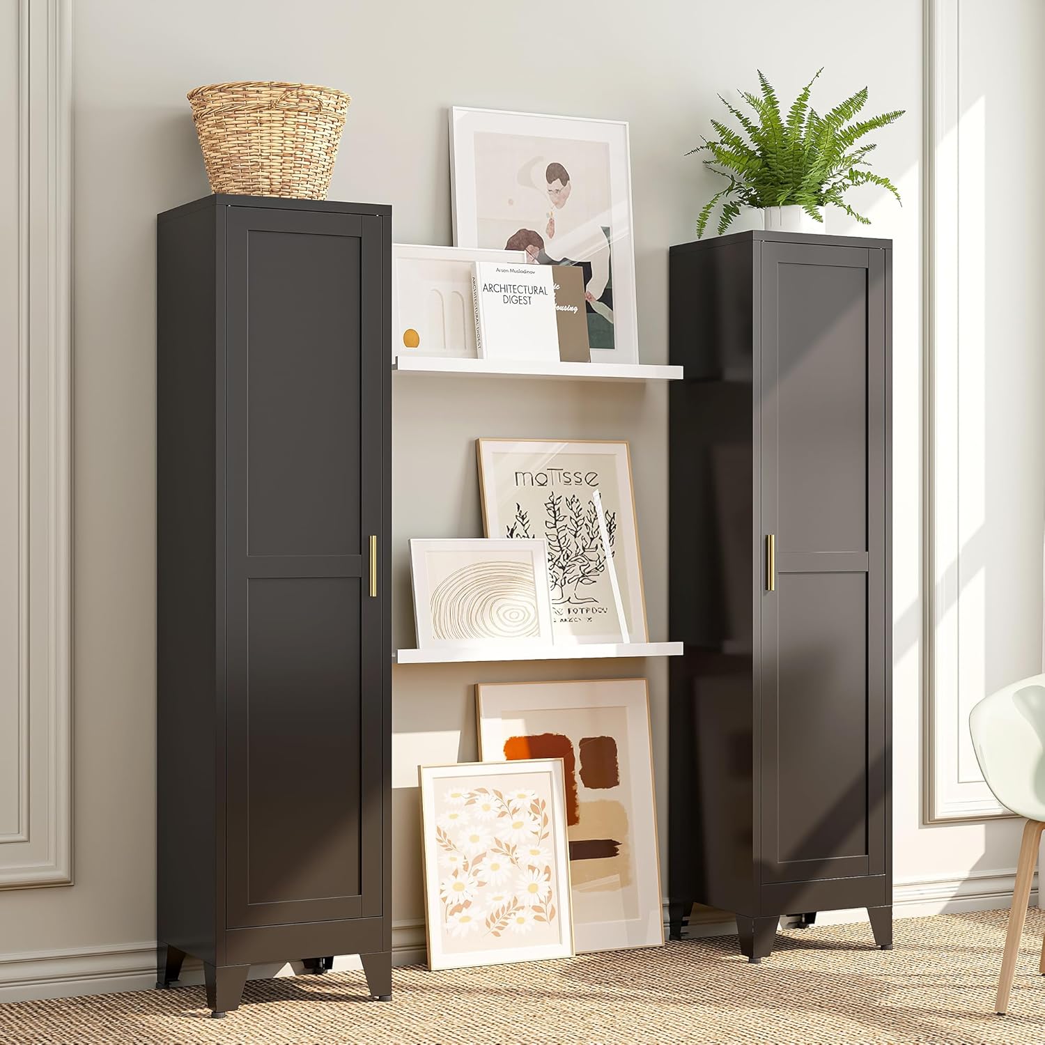 Bevivog Tall Narrow Storage Cabinet, 67' Single Door Metal Storage Locker Cabinet, Freestanding Tall Kitchen Pantry Cabinets for Small Space