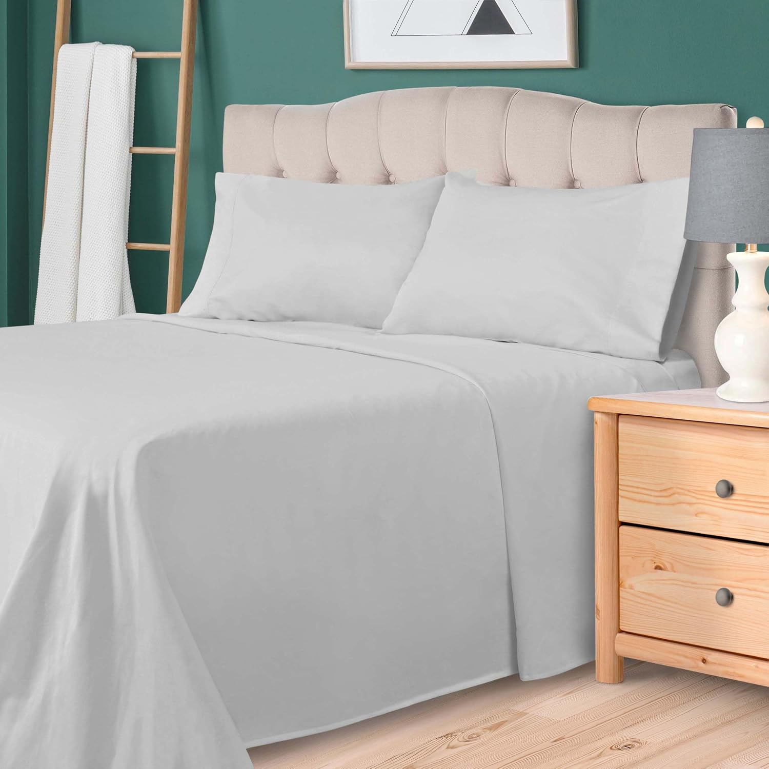 Superior 700 Thread Count Egyptian Cotton Sheet Set, Bedroom Sheets, Modern Home Essentials, Bedding Basics, 1 Elastic Deep Pocket Fitted Bed Sheet, 1 Flat Sheet, 2 Pillowcases, Queen, Chrome