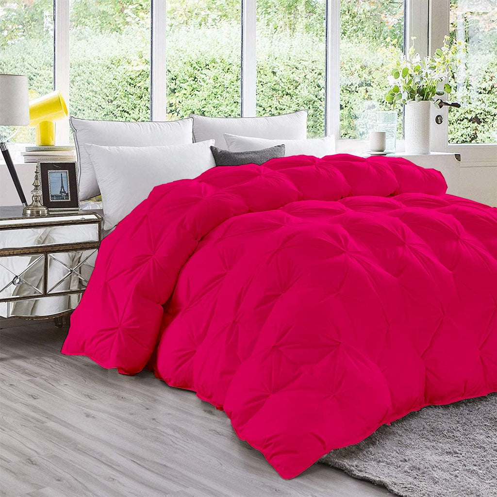 Hot Pink Solid Light Weight Pinch Pleated Down Comforter- Oversized Queen Size 98 x 98 Inches 1 Piece All-Season Duvet Insert, 500 GSM With Corner Tabs 100% Egyptian Cotton- ( Hot Pink Solid )