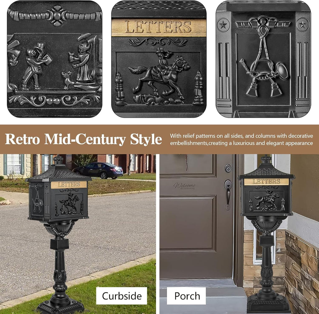 Mail Box Heavy Duty Mailbox Postal Box Security Cast Aluminum Vertical Pedestal