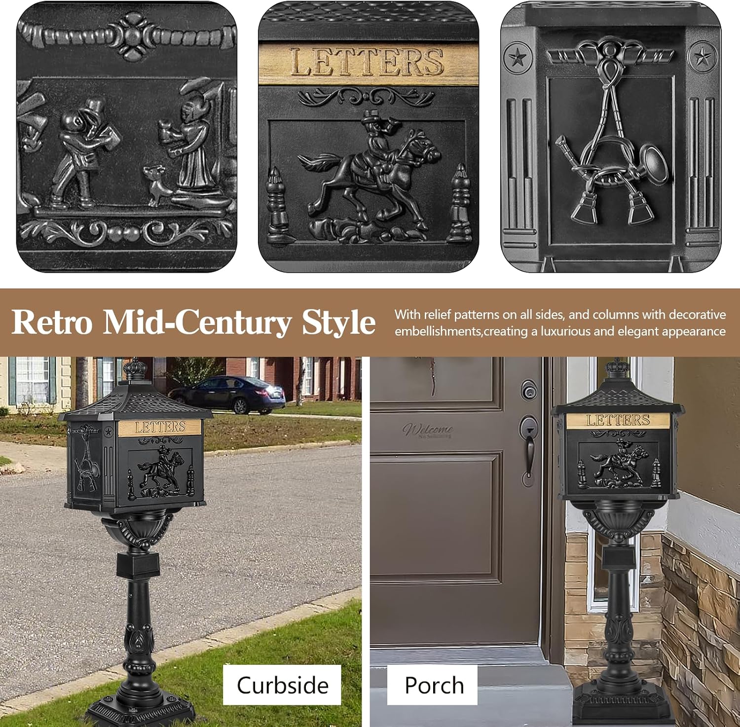 Mail Box Heavy Duty Mailbox Postal Box Security Cast Aluminum Vertical Pedestal