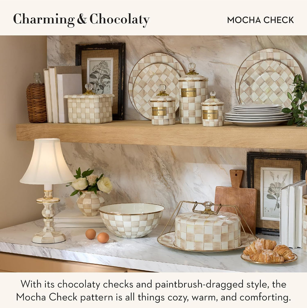 MACKENZIE-CHILDS Candlestick Lamp, Decorative Living Room and Bedroom Lamp, Brown-and-White Mocha Check
