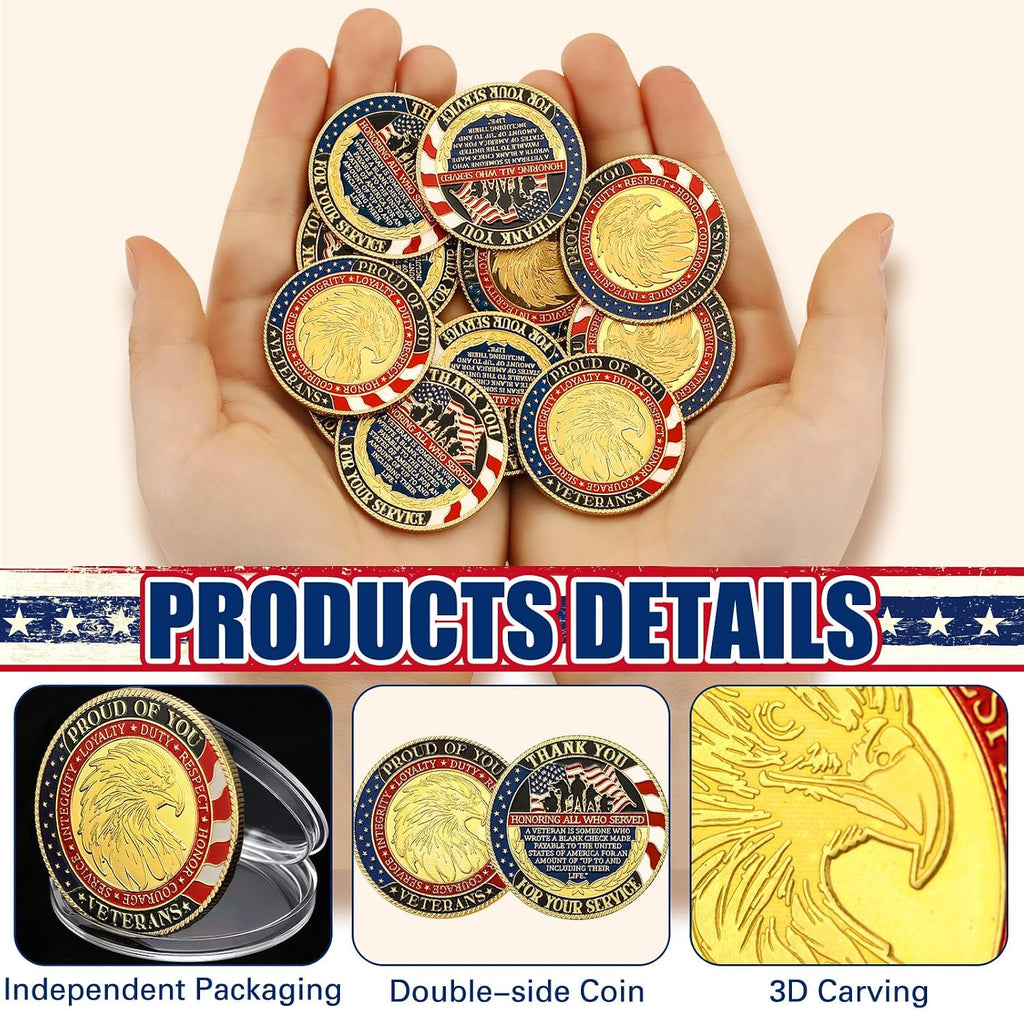 Siifert 100 Pcs Military Challenge Coins Independence Day Veteran Commemorative Thank You for Your Service Round Metal Christian Coin for Collectors Military Church School Party Collectible Souvenir