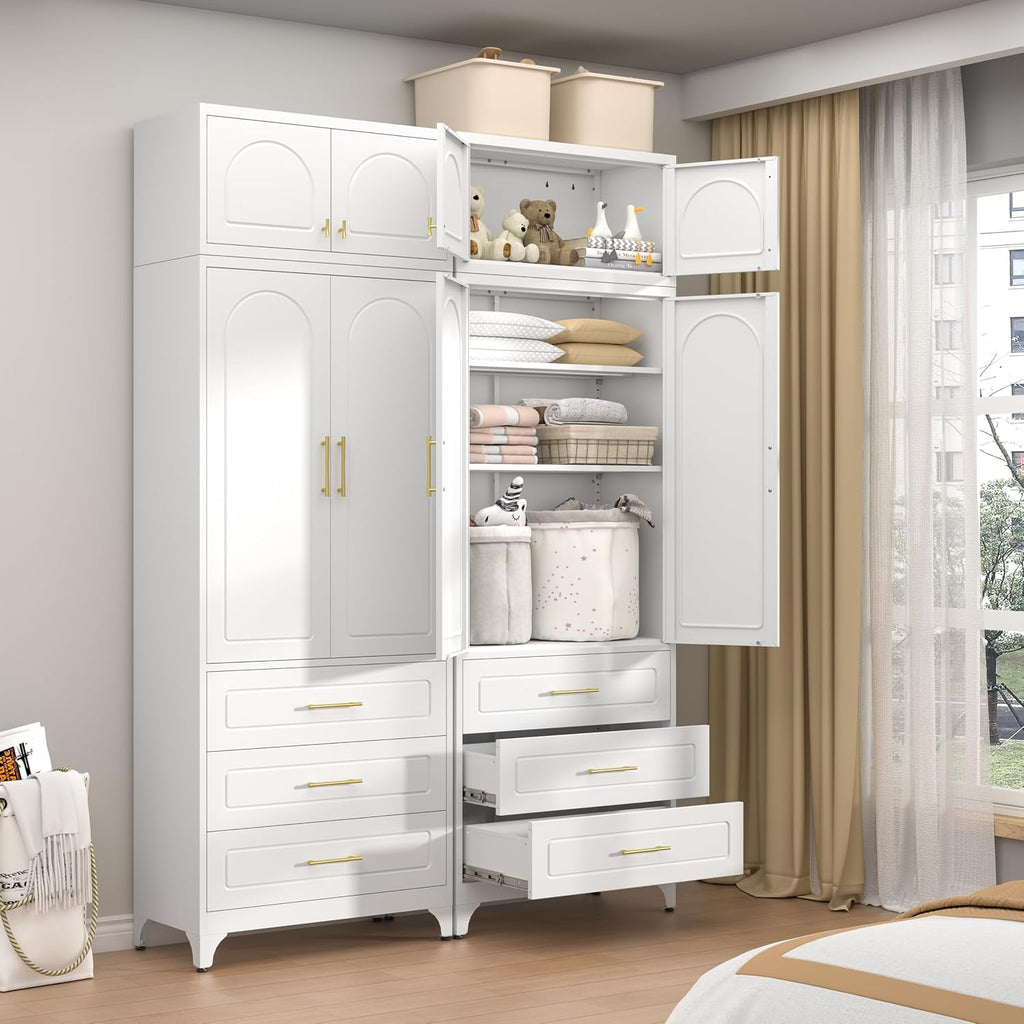 90' Tall Kitchen Pantry Cabinet,Metal Storage Cabinet with Doors and Adjustable Shelves,Modern Kitchen Hutch Cabinets,Freestanding Cupboard for Dining Room