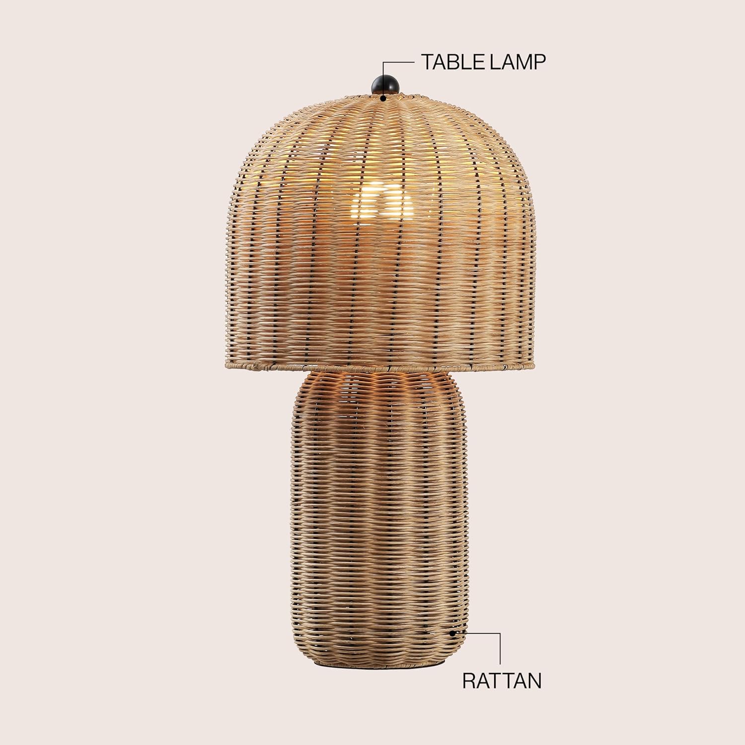 JONATHAN Y 22.5' Natural Brown Modern Coastal Woven Rattan Arched Table Lamp, Scandinavian Minimalist Bedside Lamp for Living Room, Bedroom, LED Bulb Included JYL5702A