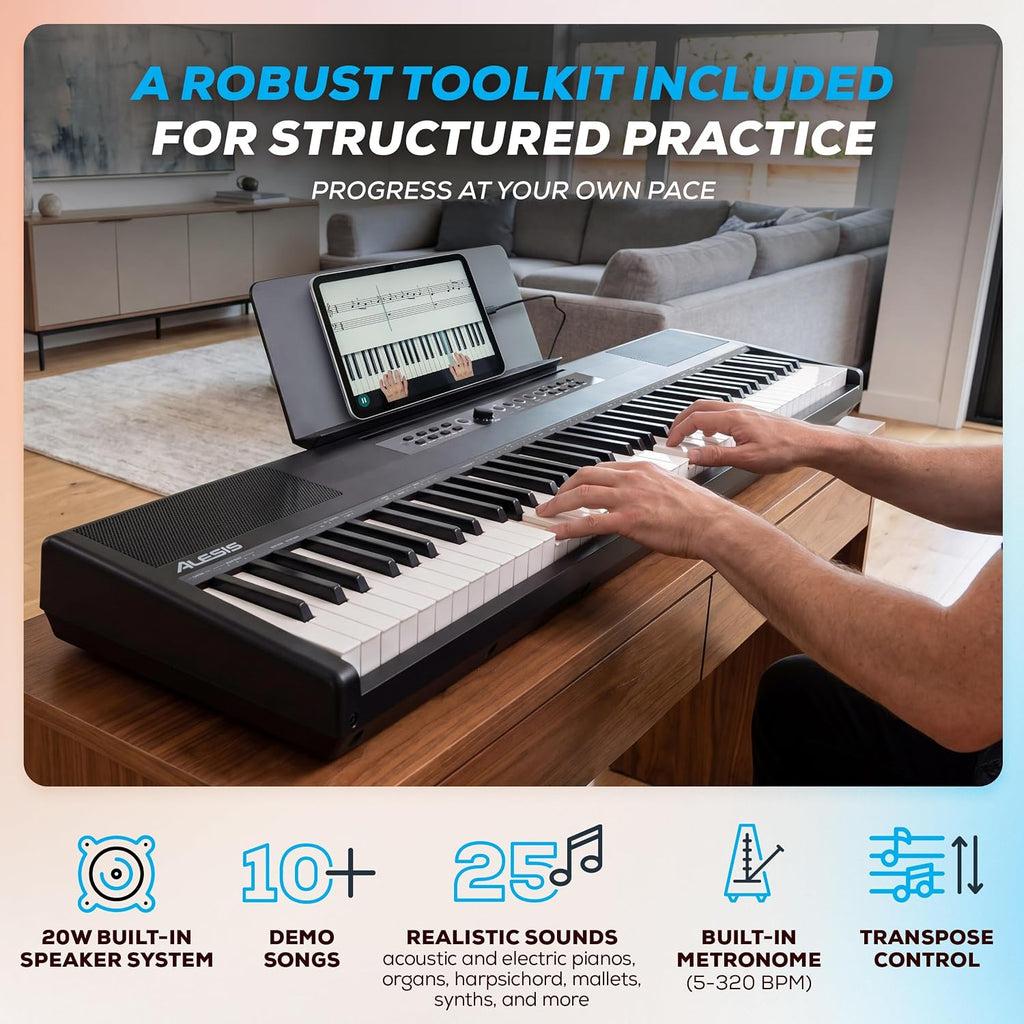 Alesis Recital Pro MKII 88-Key Digital Piano with Weighted Hammer-Action Keys, Speakers, 25 Sounds, USB MIDI and Audio, Sustain Pedal, Skoove and Melodics Piano Lessons
