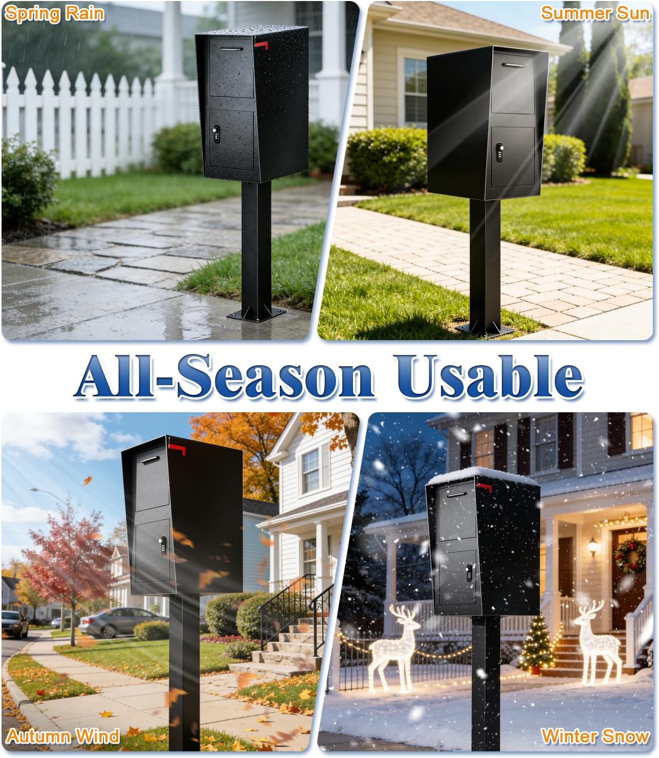 Locking Mailbox All-in-One Curbside Secure Box for Packages & Mail, Galvanized Steel Combination Lock & Key Anti-Theft Rainproof Extra Large Spacious Interior (Black, Small)