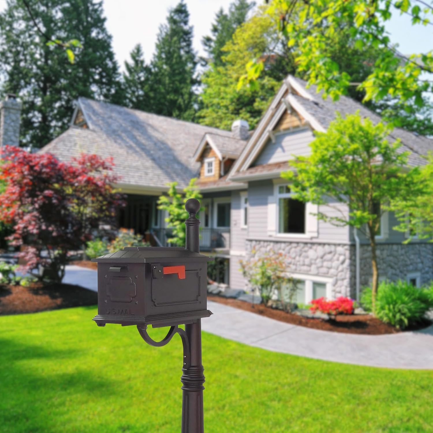 Special Lite Kingston Curbside Mailbox with Ashland Post - Black Mailbox with Aluminum Post - SCK-1017_SPK-600-BLK