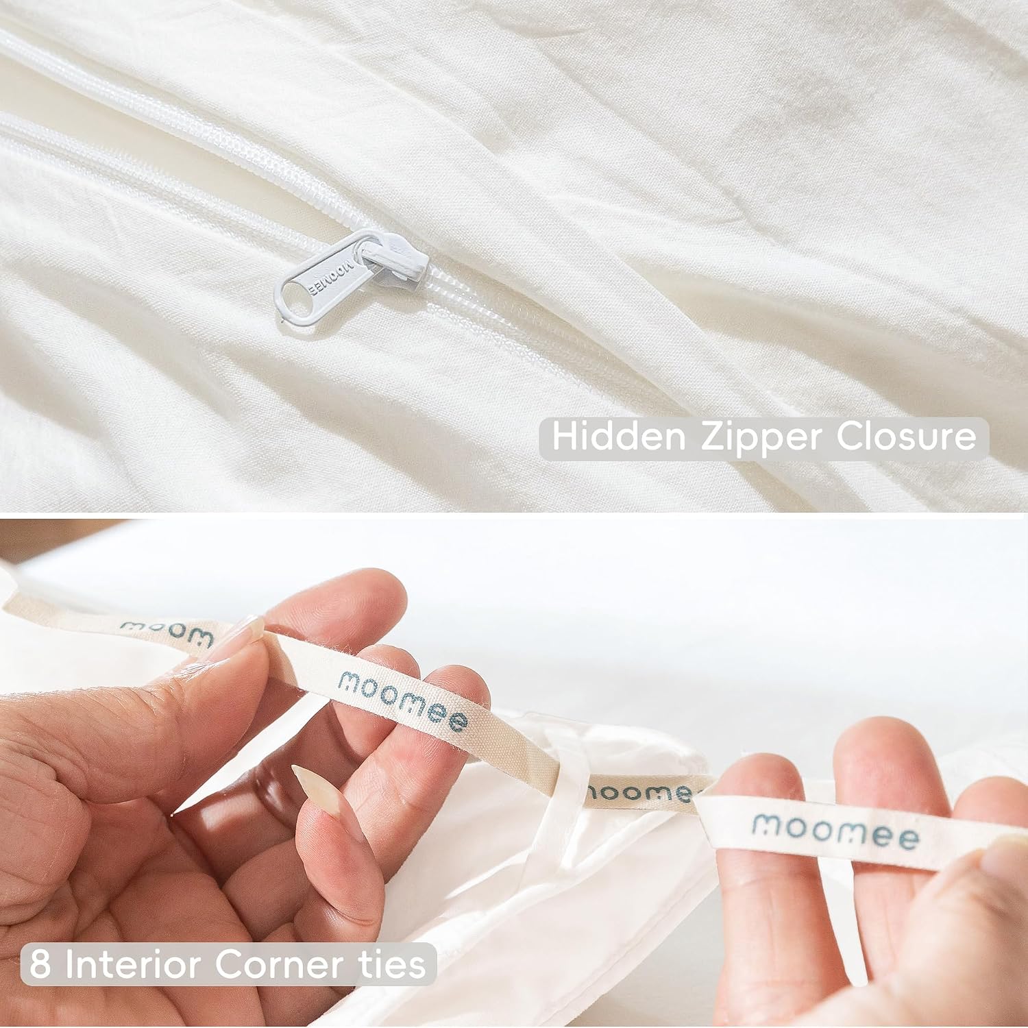 MooMee Bedding Duvet Cover Set 100% Washed Cotton Linen Like Textured Breathable Durable Soft Comfy (Solid Off White, Alaska King 132'x120')