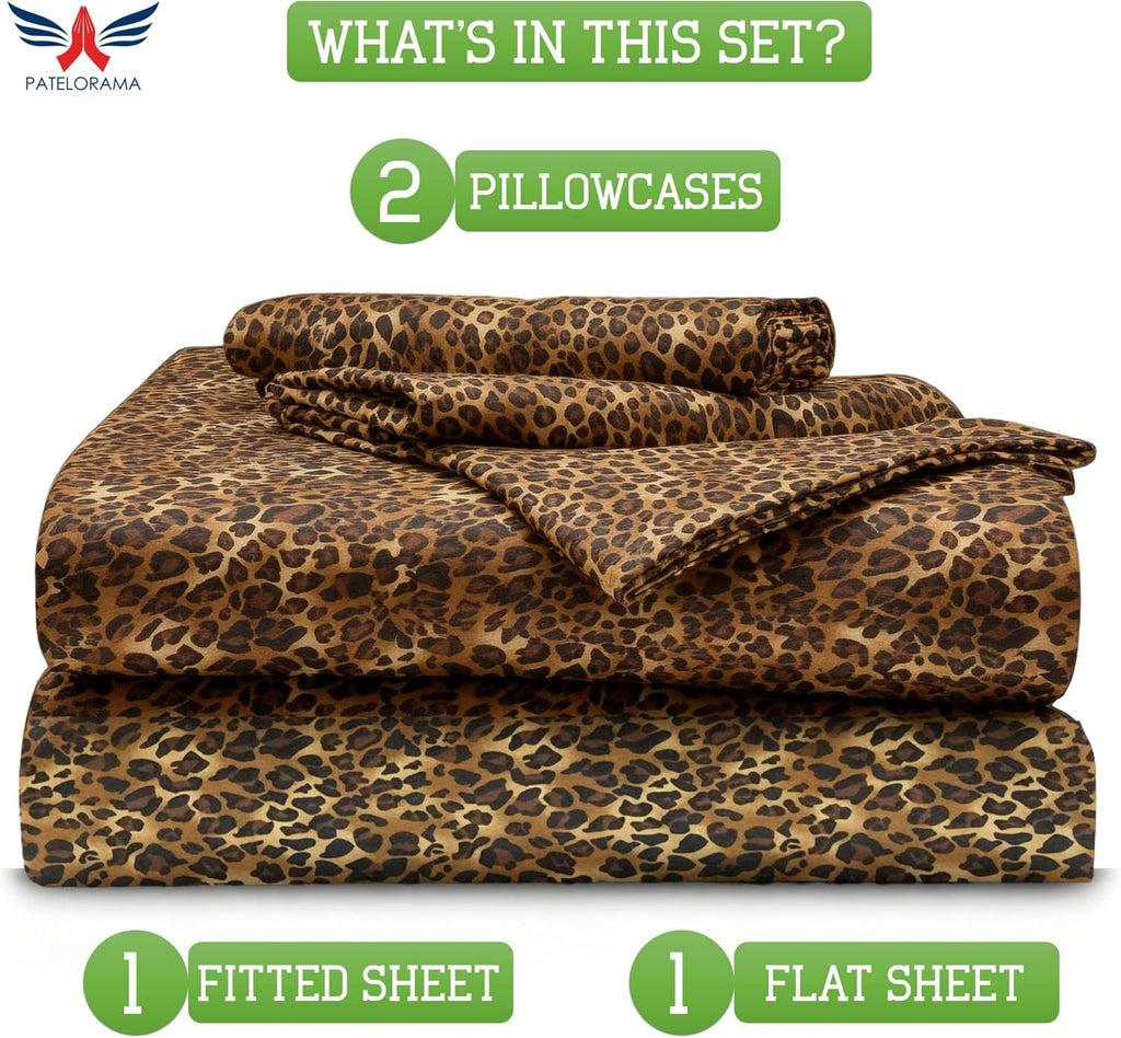 Extra Deep Pocket Sheet Set 24 inch 1000 Thread Count|Wyoming King, Leopard Print Color|100% Long Staple Egyptian Cotton, Oversized Pocket Fitted Sheet for Thick Mattress, Sateen Weave, Luxury Bedding