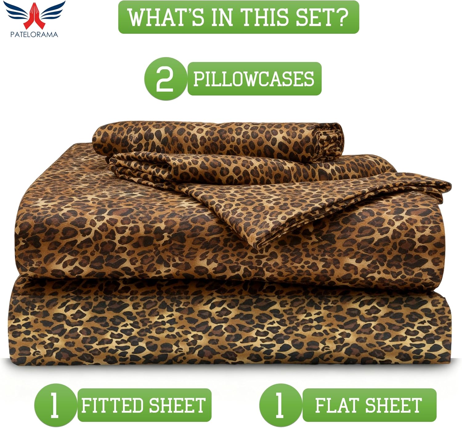 Extra Deep Pocket Sheet Set 24 inch 1000 Thread Count|Alberta King, Leopard Print Color|100% Long Staple Egyptian Cotton, Oversized Pocket Fitted Sheet for Thick Mattress, Sateen Weave, Luxury Bedding