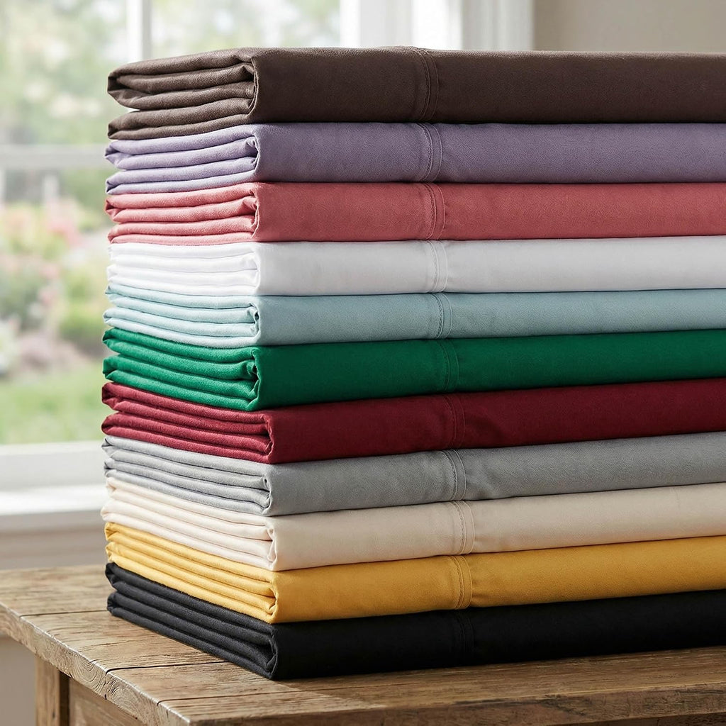 Superior Egyptian Cotton 530 Thread Count Bed Sheet Set, 1 Elastic Deep Pocket Fitted Sheet, 1 Flat Sheet, 2 Pillowcases, Soft Bedding, Luxury Sheets, Sateen Weave, Queen Size, Gold