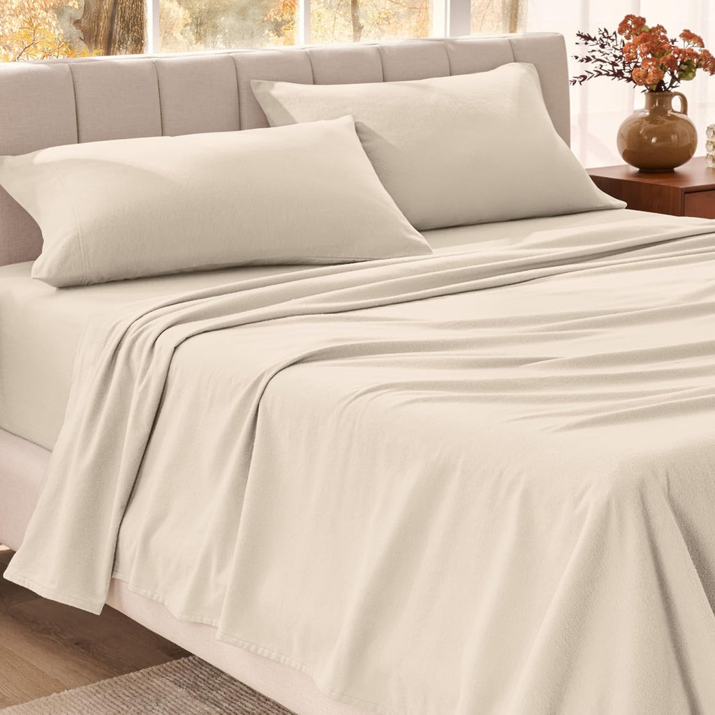 Bare Home Organic Cotton Flannel Sheet Set - Split King Size - 100% Cotton - Double Brushed for Extra Softness & Comfort - Warm, Cozy, and Durable - Breathable - Bed Sheets (Split King, Sand)