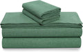 Tribeca Living Yarn Dyed 100% Cotton Queen Velvety Soft Portuguese Flannel Bed Sheet Set, Extra Deep Pocket 4-Piece Bedding Set, 180-GSM Cozy Flannel, Heather Evergreen