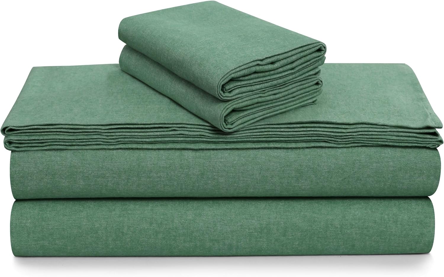 Tribeca Living Yarn Dyed 100% Cotton Queen Velvety Soft Portuguese Flannel Bed Sheet Set, Extra Deep Pocket 4-Piece Bedding Set, 180-GSM Cozy Flannel, Heather Evergreen