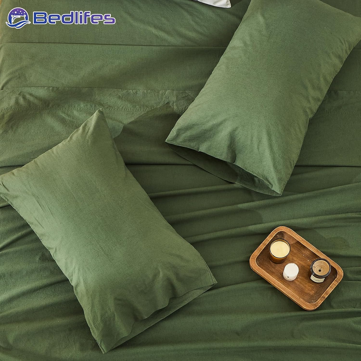 Bedlifes 100% French Pure Linen Sheets Queen Size Breathable and Cooling Flax Sheet Set Soft Durable and Moisture Wicking 16 Inch Deep Pocket-4 Piece(Queen,Forest Green)