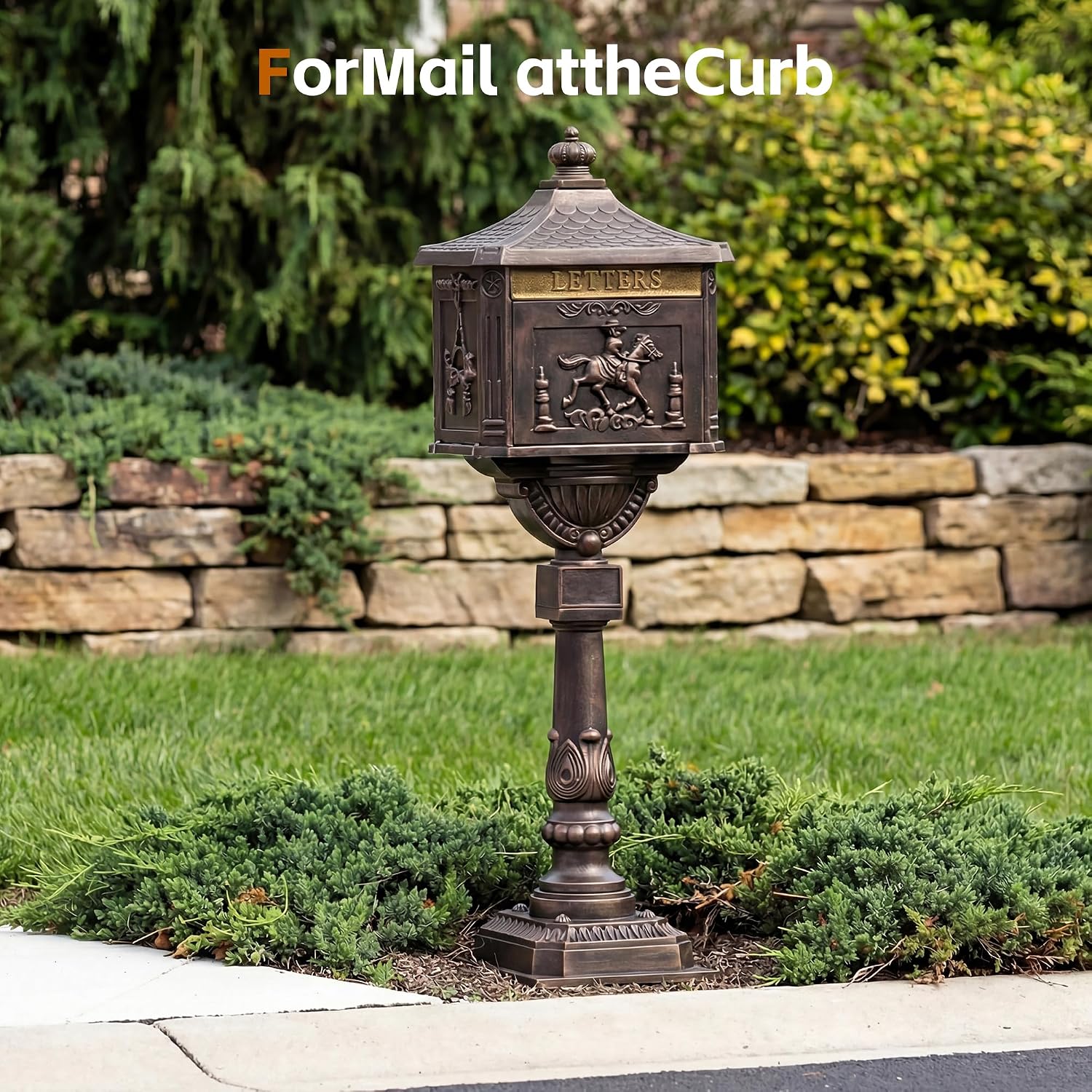 Cast Aluminum Locking Mailbox, Heavy Duty Security Postal Box, Retro Mid-Century Outdoor Mailbox with Key Lock, Weatherproof Anti-Theft Design, Easy Installation, Bronze