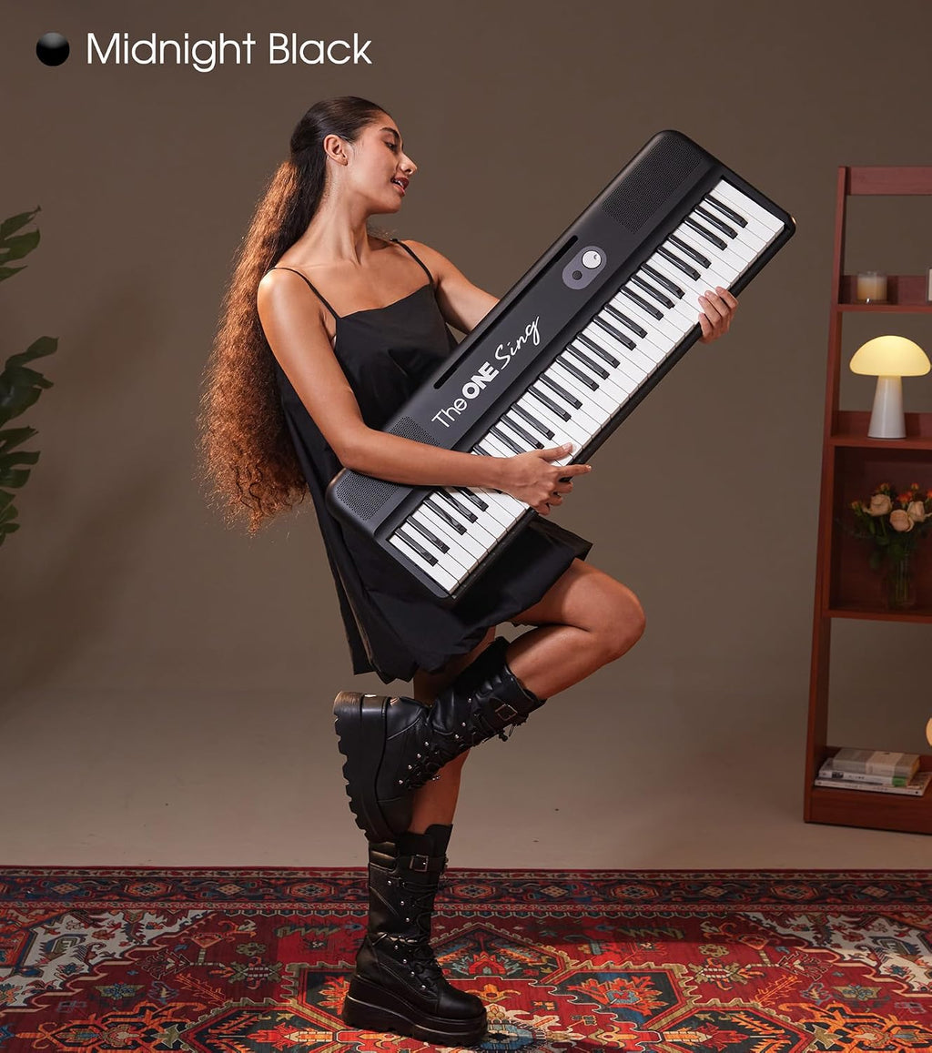 The ONE Keyboard Piano Sing, 61 Keys Piano Keyboard For Singing & Practice with Bluetooth, Record and Huge Library of Songs for Sing-Along, Electric Piano For Music Lover & Beginner (Black)