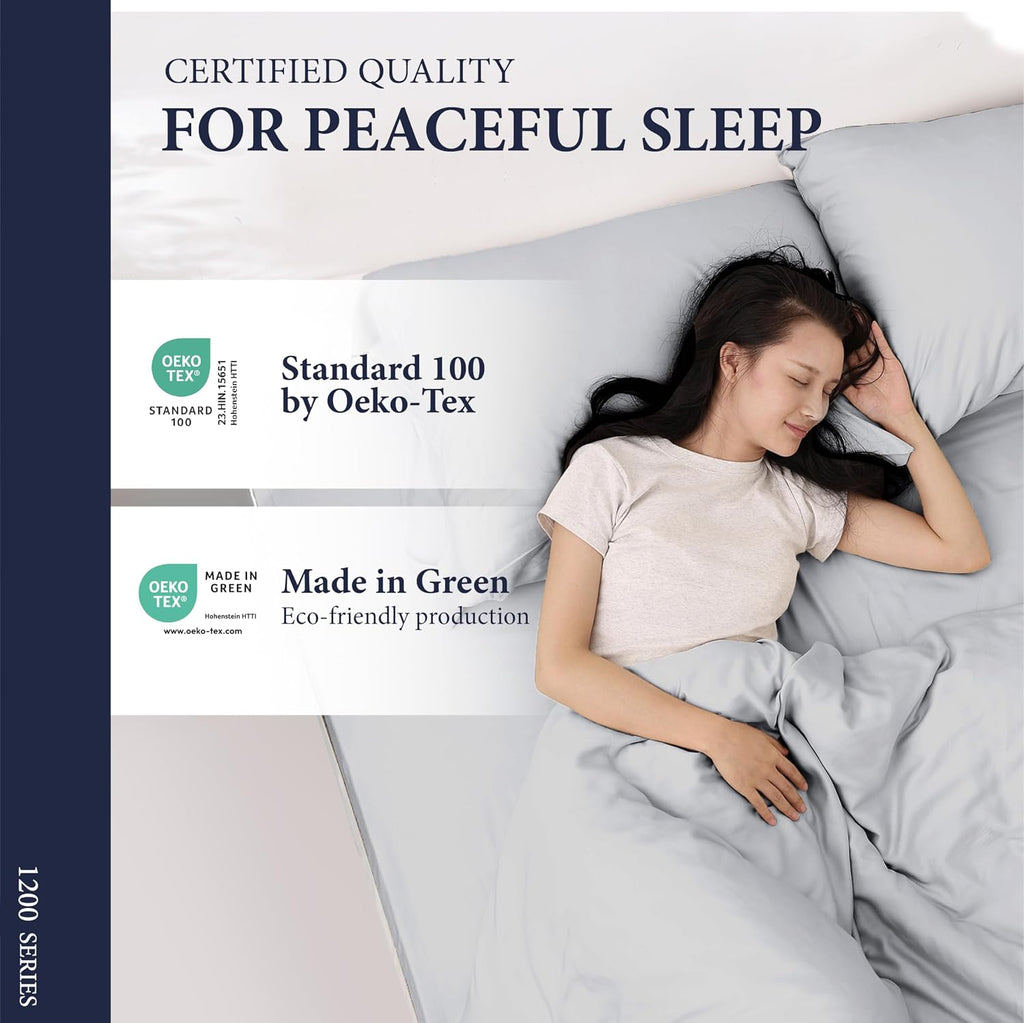 100% Egyptian Cotton Queen Size Sheets Set - Luxury 1200 Series Signature Collection Egyptian Cotton Sheet (4 PC, Light Grey), Soft Cooling, Sateen Weave, 17' Deep Pocket Hotel Bed Set