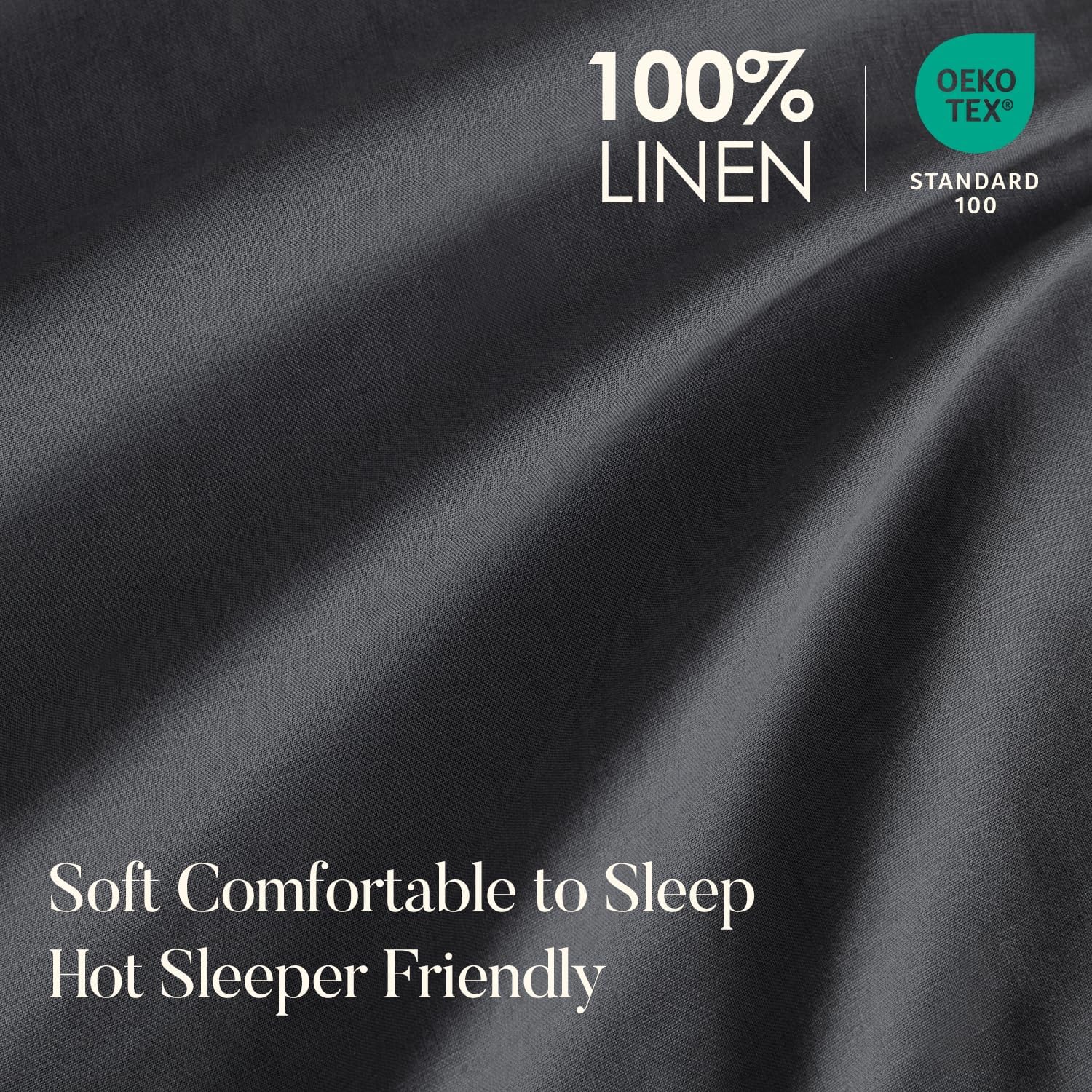 DAPU Pure Linen Sheets Set, 100% French Linen from Normandy, Breathable and Durable for Hot Sleepers, 4 Pcs Set - 1 Flat Sheet, 1 Fitted Sheet, 2 Pillowcases (Dark Gray, Queen)
