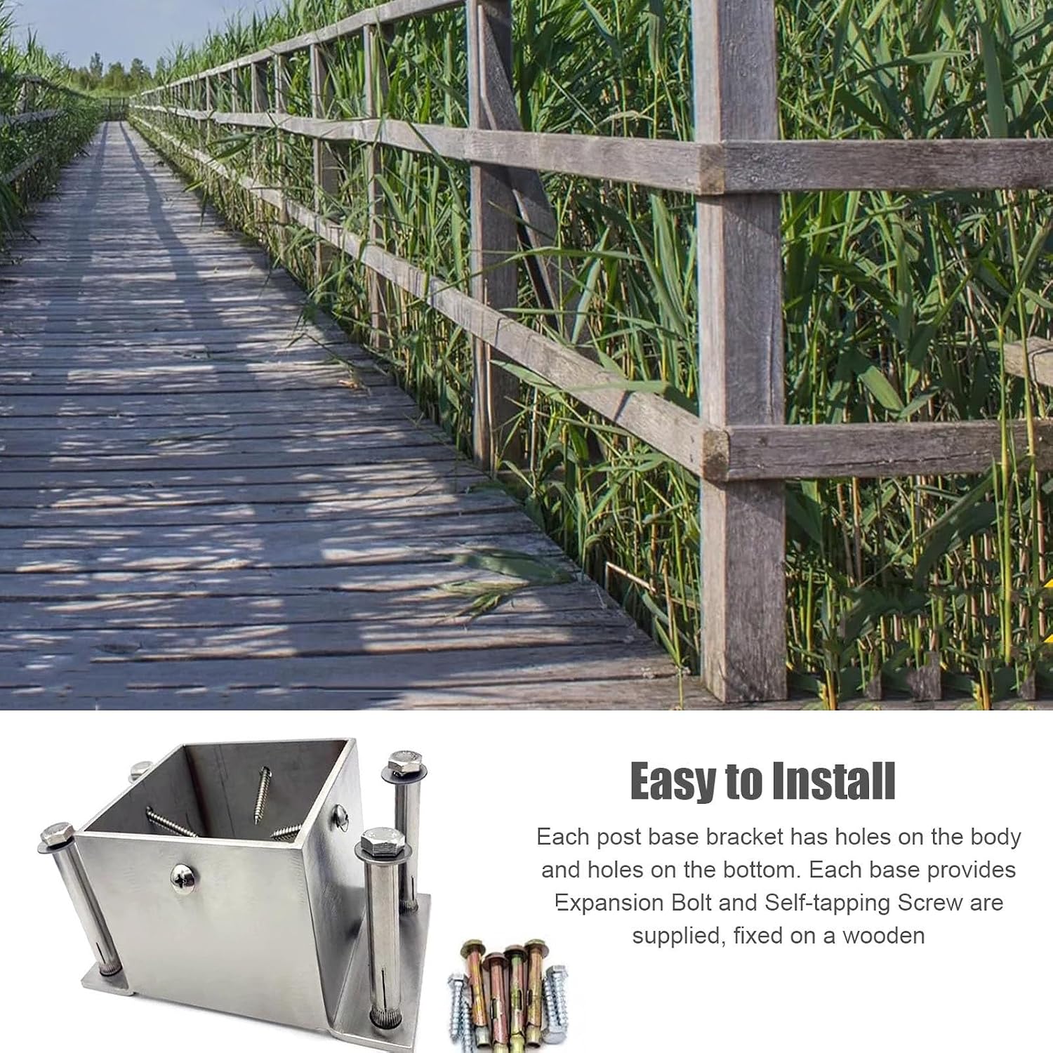 Stainless Steel Wood Fence Post Anchor Base - Square Railing Post Supports with Screws(60x60mm)