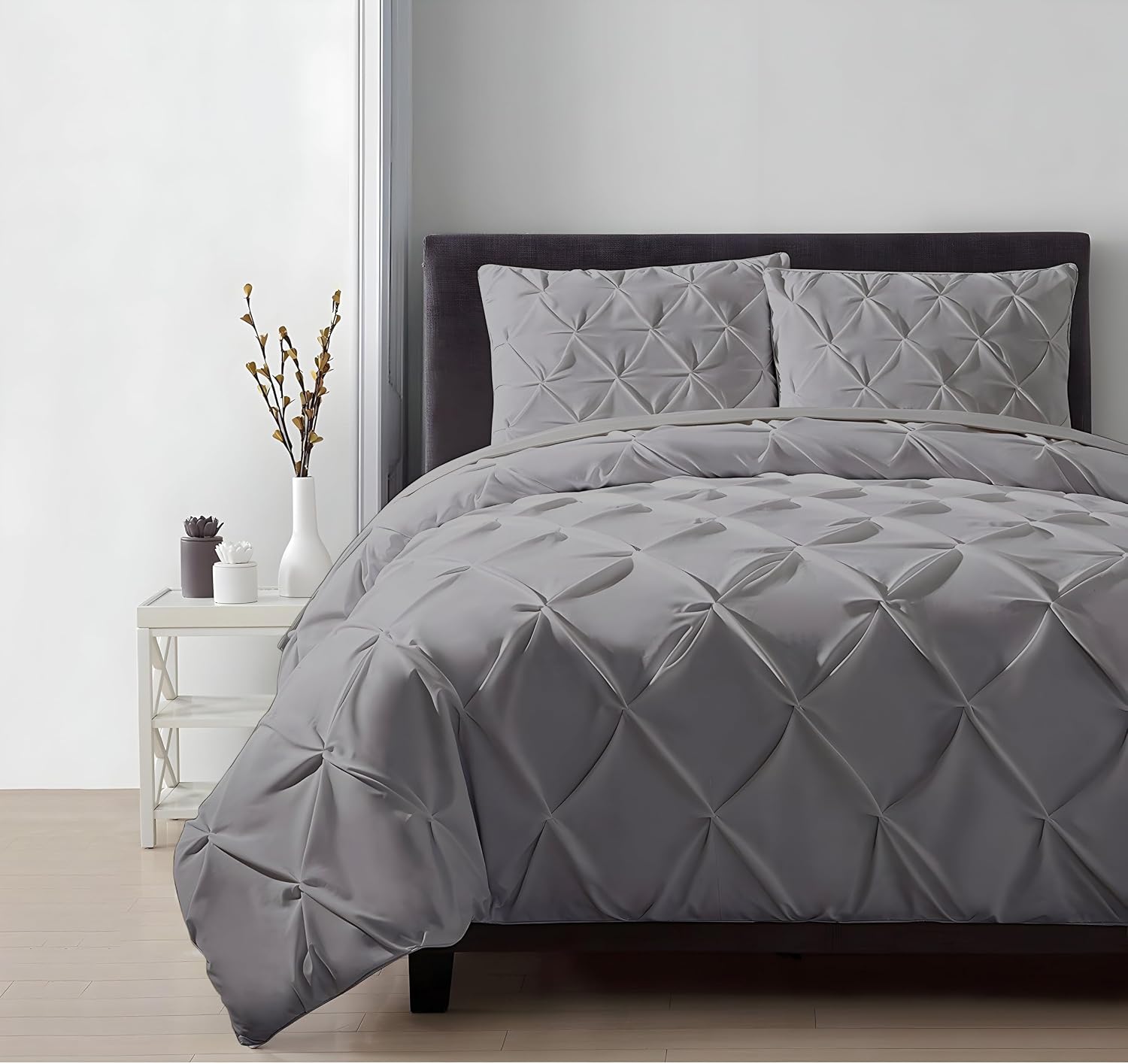 Pinch Duvet Cover Set Oversized Queen Size 1 Duvet Cover with 2 Pillow Shams 3-Pc Comforter Cover with Zipper Closure & Corner Tie 100% Egyptian Cotton Cover (98x98 Inch, Silver)