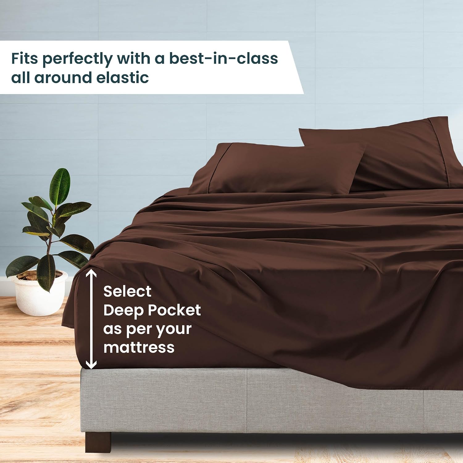 1000 Series - 100% Egyptian Cotton Sheet Set Soft & Comfy Breathable Hotel Quality Luxury Bedding -Queen Size Fits Mattress Up to 18-20' Deep (Solid, Chocolate)
