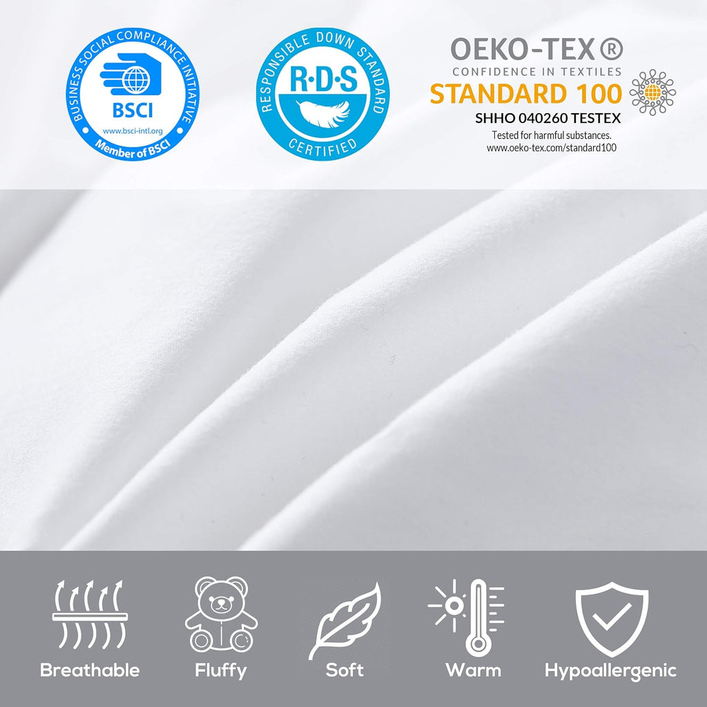 600-Thread-Count Egyptian Cotton Goose Down Comforter, 55 oz. Fill Weight, Baffle Box Design - Solid White (Queen Size)
