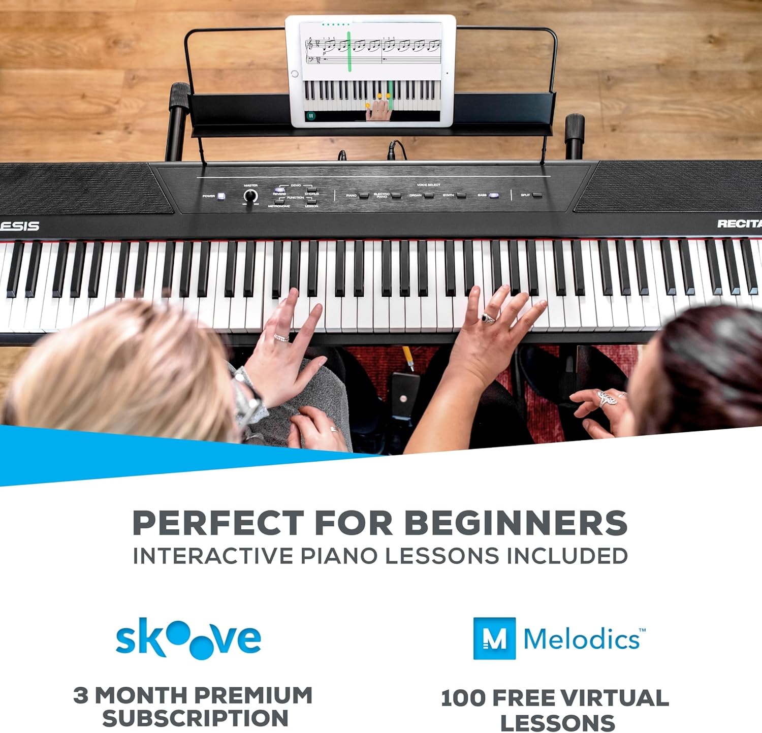 Alesis Recital - 88 Key Digital Piano Keyboard with Semi-Weighted Keys, 2x20W Speakers, 5 Voices, Split, Layer and Lesson Mode, FX and Piano Lessons