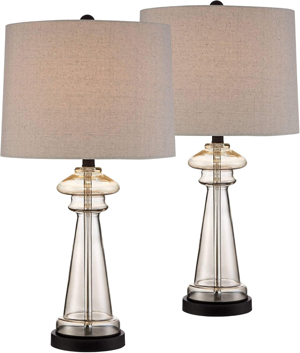 360 Lighting Dalia Traditional Country Cottage Table Lamps 27' Tall Set of 2 Clear Champagne Glass Taupe Tapered Drum Shade for Bedroom Living Room House Bedside Nightstand Office Family