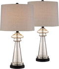 360 Lighting Dalia Traditional Country Cottage Table Lamps 27' Tall Set of 2 Clear Champagne Glass Taupe Tapered Drum Shade for Bedroom Living Room House Bedside Nightstand Office Family