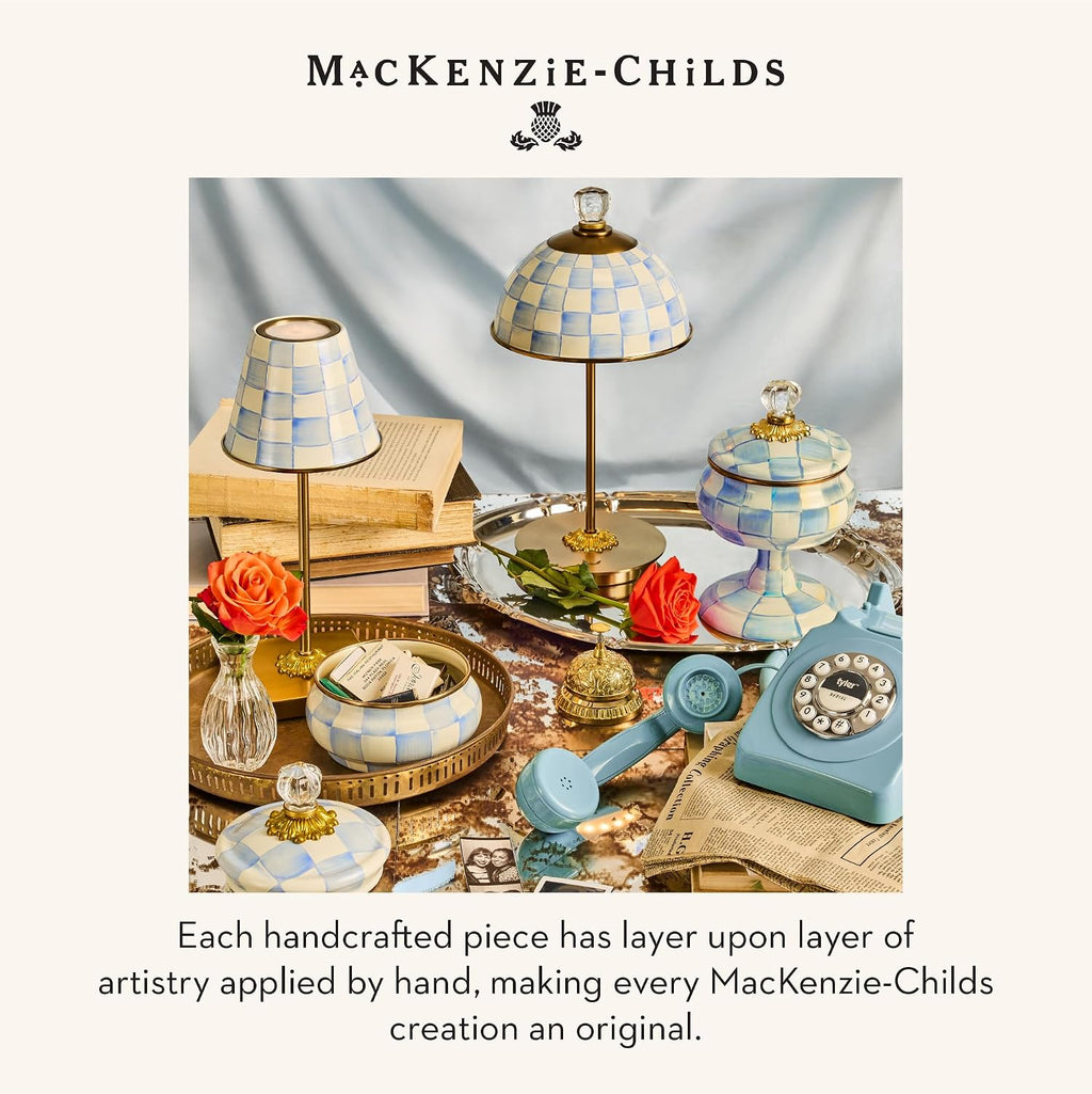MACKENZIE-CHILDS Candlestick Lamp, Decorative Lamp for Living Room or Bedroom, Light-Blue-and-White Sky Check