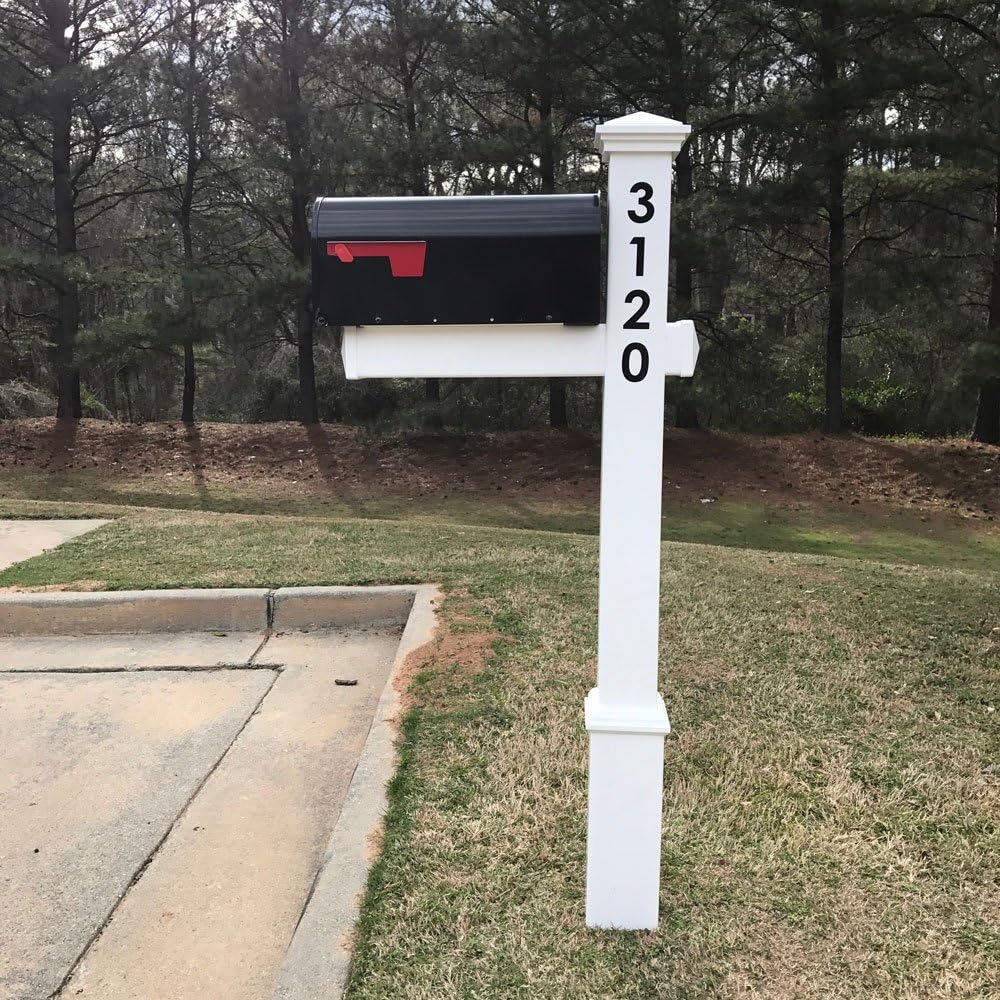 4Ever Products The Homestead Vinyl/PVC Mailbox Post (Includes Mailbox) - Parent (Black Numbers on Post)