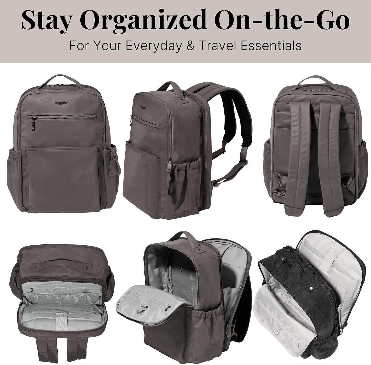 Baggallini Tribeca Expandable Laptop Backpack - 15'x11' Lightweight RFID Computer Bag for Work & Travel with Luggage Sleeve