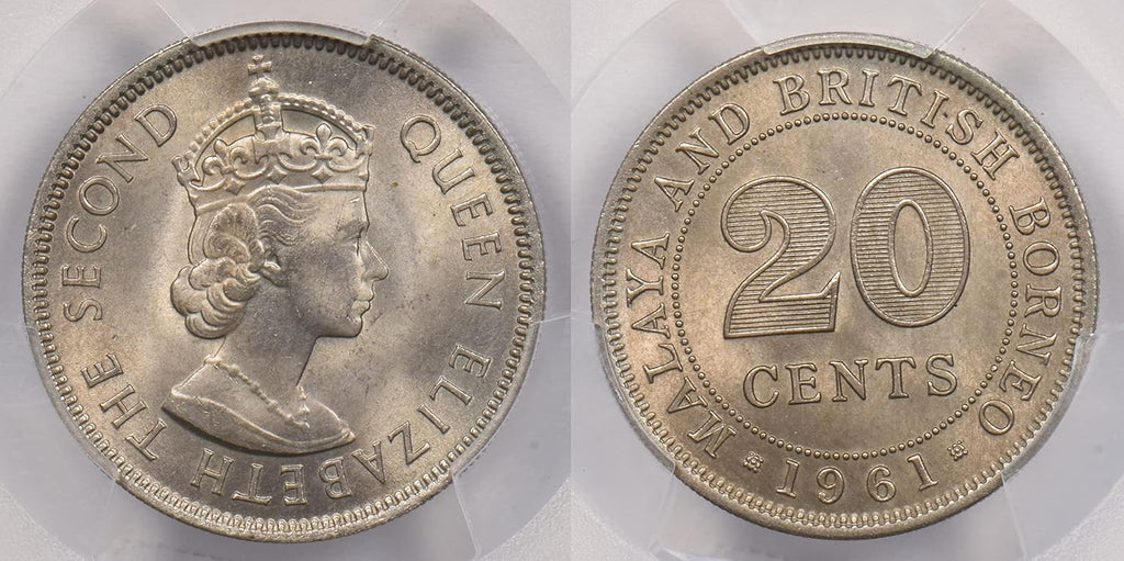 Collectible Coin Malaya and British Borneo 1961 20 Cents PCGS MS 64 rare condition PC1226
