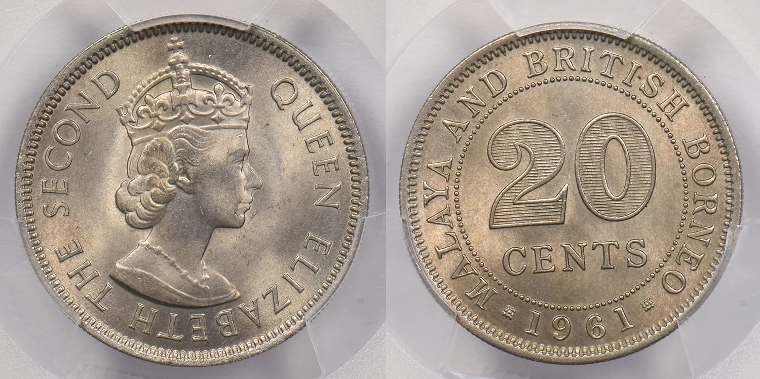Collectible Coin Malaya and British Borneo 1961 20 Cents PCGS MS 64 rare condition PC1226
